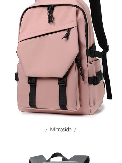 One 15 Inch Polyester Waterproof Solid Color Simple Men's Backpack Fashion Couple Student Computer Backpack