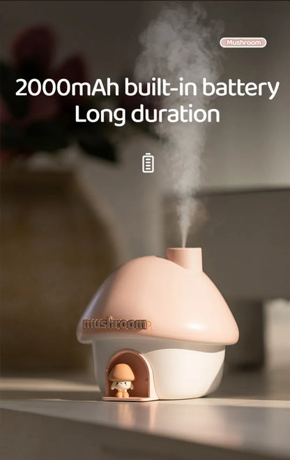 Cartoon Air Humidifier 300ml Mini Essential Oil Aroma Diffusers Colorful Lighting Cute Mushroom House Home Ultrasonic Humidifier - Smarsty