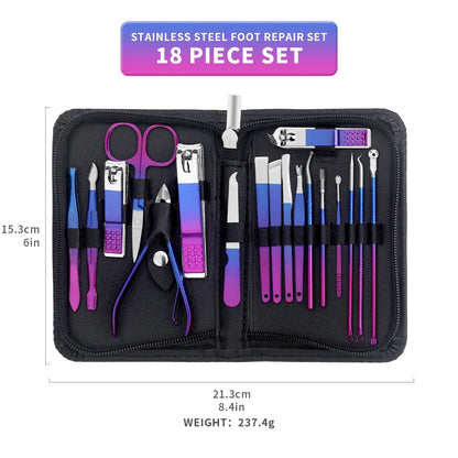 9/18 pcs Gradient Color Nail Clippers Manicure and Pedicure Tool Set - Includes Cuticle Nippers and Cutter Kit - Portable Groom