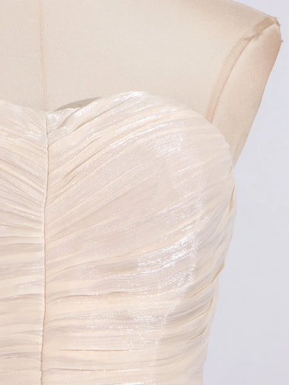 TWOTWINSTYLE Solid Spliced Fungus Slimming Dresses for Women Strapless Sleeveless Patchwork Folds Midi Dress Female Clothing New - Smarsty