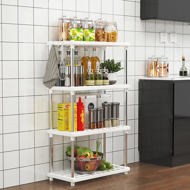 Four-Layer Multifunctional Storage Rack for Bathroom, Living Room, Kitchen, and Bedroom; Plastic Floor-Standing Storage Rack for Bathroom Organization by Smarsty