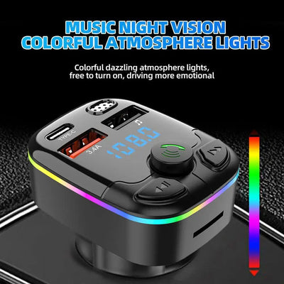 Bluetooth 5.0 Car FM Transmitter PD Type-C Dual USB Ambient Player Handsfree MP3 Charger Type-C Wireless Light PD QC3.0 Adapter - Smarsty