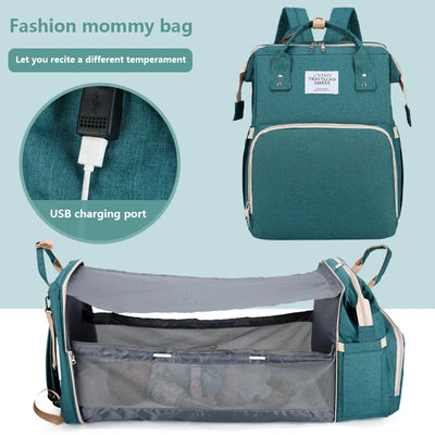 Folding Mommy Bag Lightweight Portable Folding Crib Bed Large-capacity Baby Backpack Female Mommy Outting Bag Mummy Bag by Smarsty