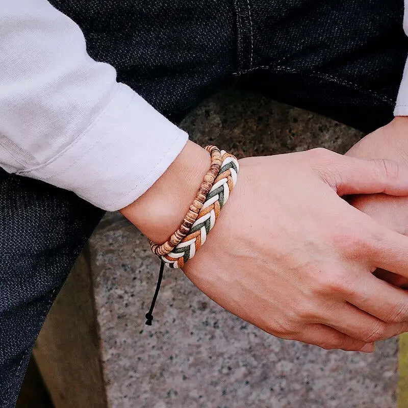 Natural Coconut Husk Wood Bracelet Set for Men - Smarsty
