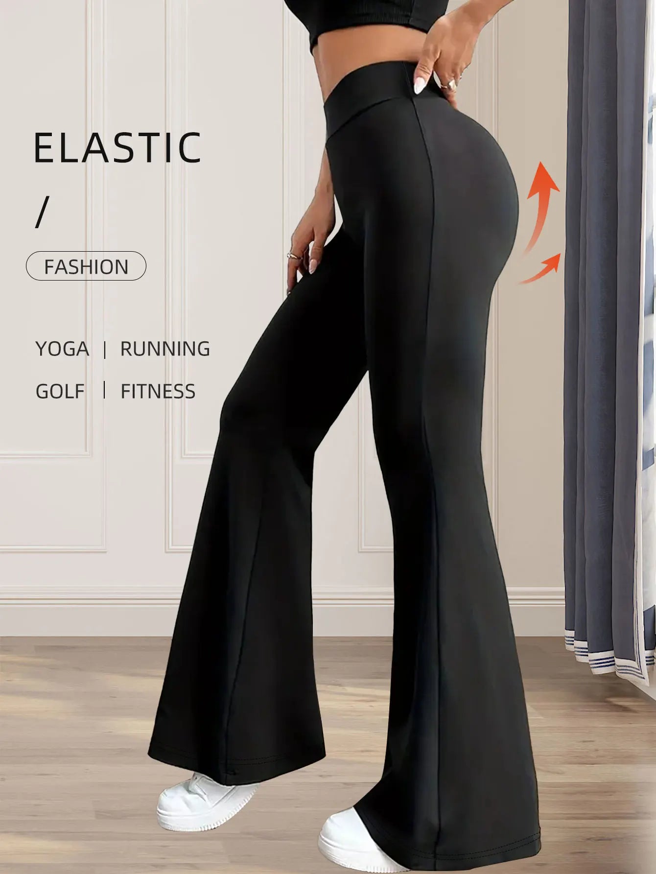 Women's spring and summer high waisted tight fitting flared pants, slim leg long black pants, thin wide leg pants for slim women - Smarsty