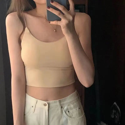 1pc Women Sexy Solid Color Camisole Ice Silk Tube Seamless Sports Tank Top Wireless Underwear Padded Bra Bralette Vest - Smarsty