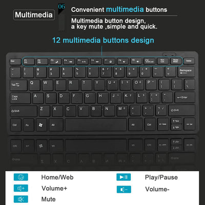 Ultra Thin USB 2.0 Wired Keyboard Mini 78 Keys Multimedia - Smarsty