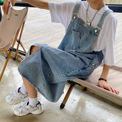 Spring Summer Denim Overall Dress Women Sleeveless Jeans Dresses Fashion Female Solid Slip Casual Loose Spaghetti Strap Dresses - Smarsty
