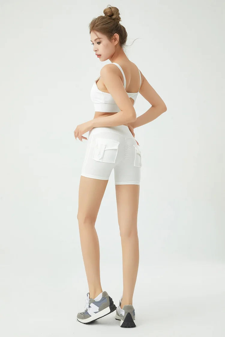 Peach Butt Fitness Shorts Women's Exercise Three-Quarter Pants Cargo Air Dry Pocket Yoga  Tight  Lift Summer - Smarsty
