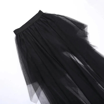 Sexy Net Yarn High-Waisted Irregular Skirt for Women Summer New European and American Gothic Style Versatile Casual Skirts - Smarsty