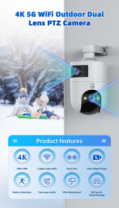 JOOAN 4K 6MP HD  PTZ Camera Outdoor Dual Lens Dual Screen AI Tracking 5G WIFI IP Camera Security CCTV Video Surveillance Cameras - Smarsty