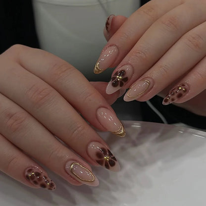 24pcs Flower Design Fake Nail Tips Full Cover - Smarsty