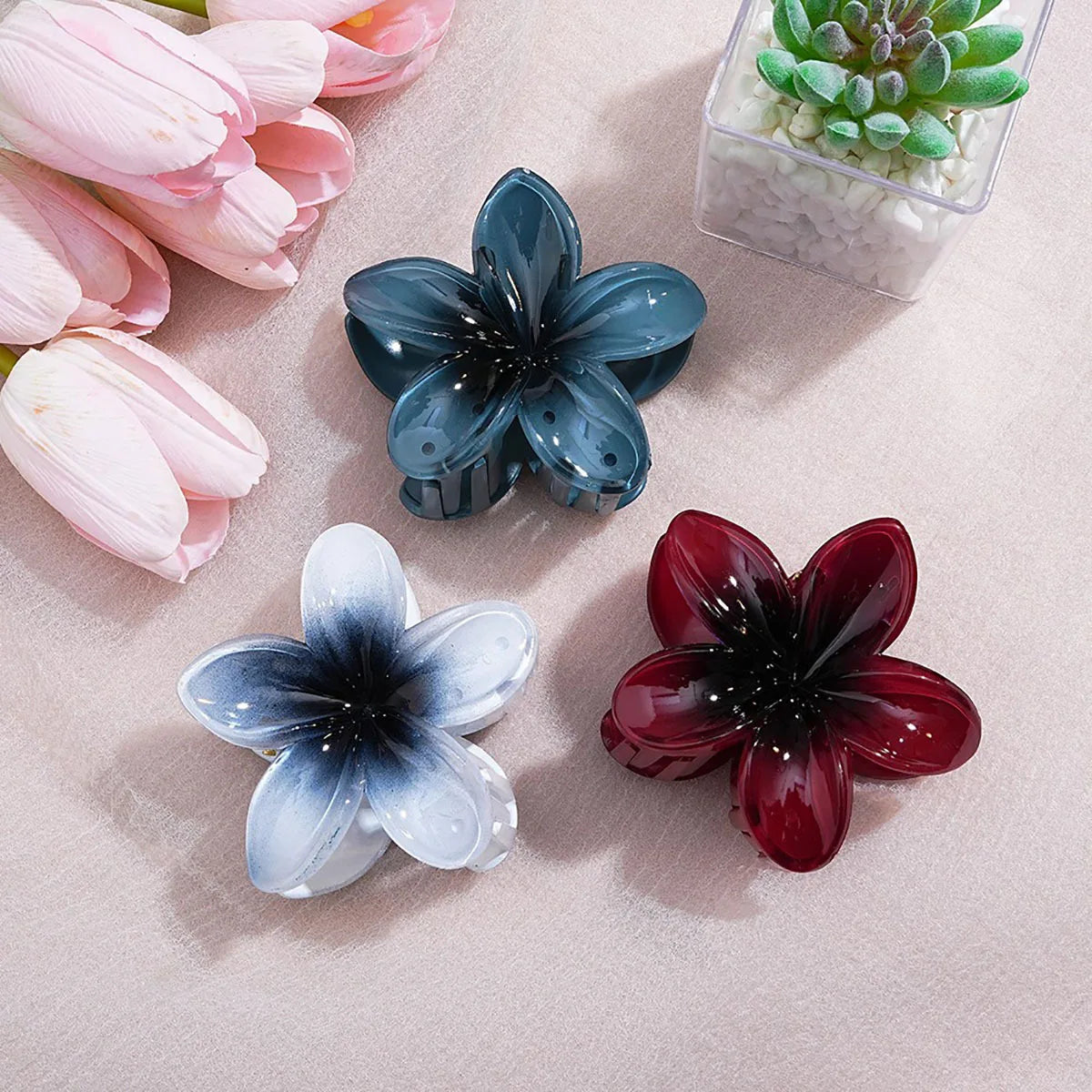 3 Piece Summer Floral Hair Claw Clips For Beach Lightweight - Smarsty