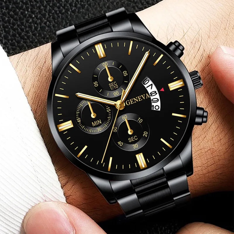 Men's Business Quartz Watch Set with Steel Band - Smarsty