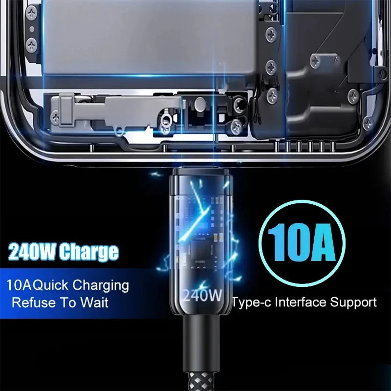 240W QC 3.0 USB to Type C Super Fast Charging Cable For Samsung Xiaomi Huawei OPPO LED Digital Display Phone Charger Data Cord - Smarsty