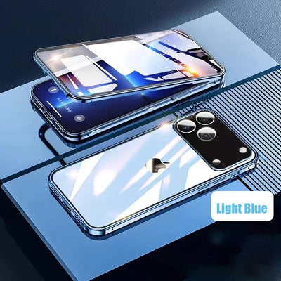 360 ° Full Protection Metal Magnetic Double-Sided Glass Snap Lock Phone Case For iPhone 17 Pro Max/17/Air/17 Pro Bumper Cover - Smarsty