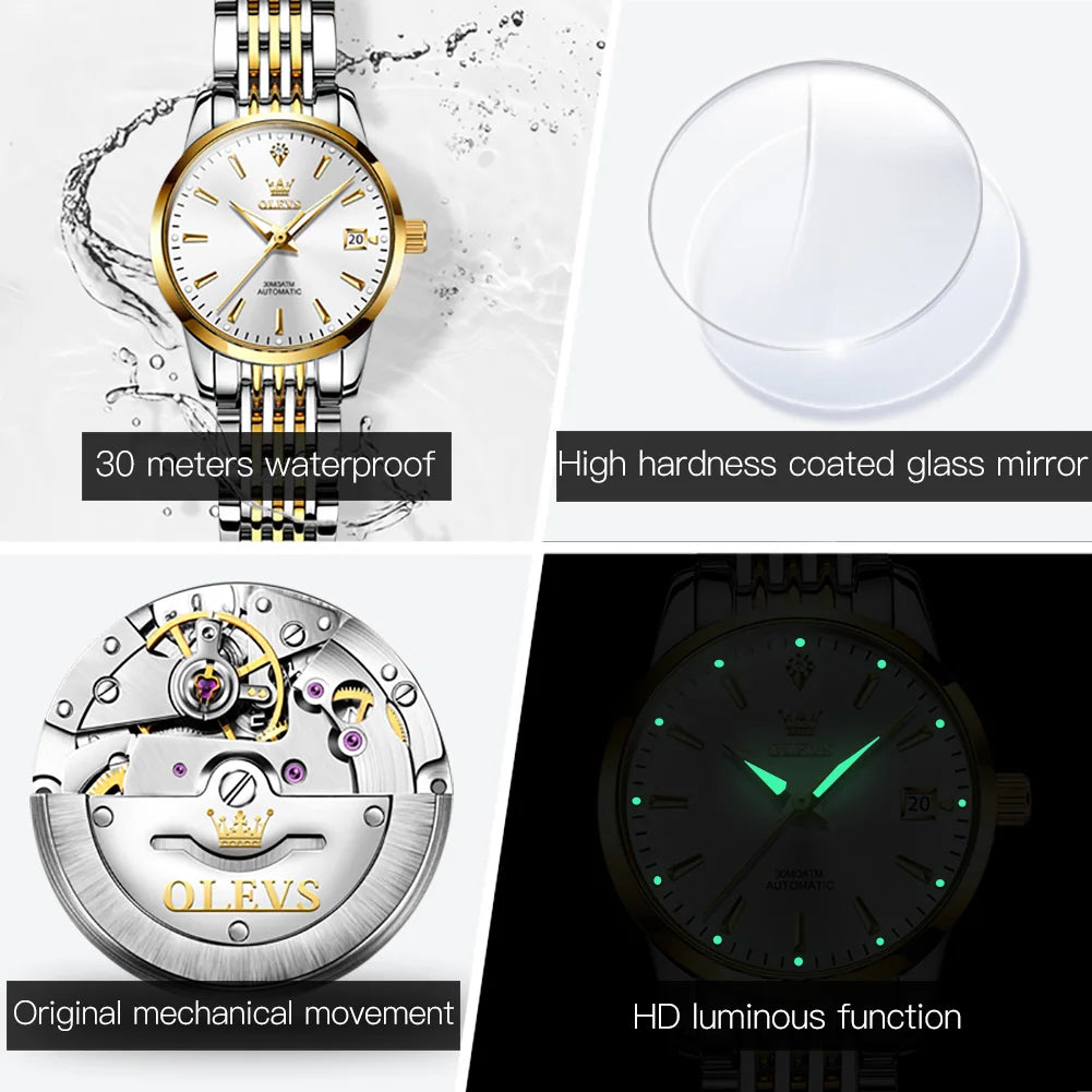 OLEVS Ladies Automatic Wristwatch Waterproof Stainless Steel - Smarsty