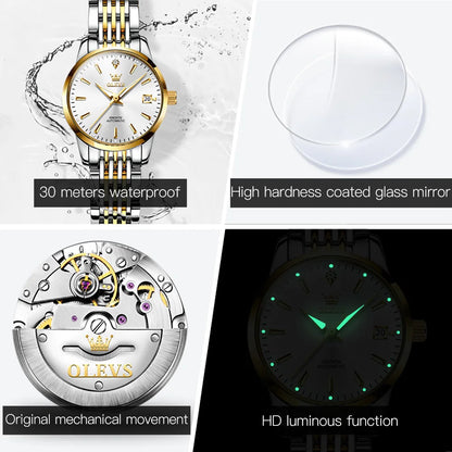 OLEVS Ladies Automatic Wristwatch Waterproof Stainless Steel - Smarsty