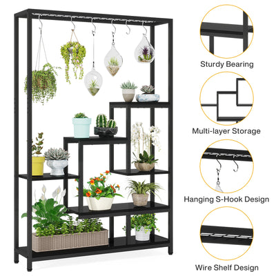 Tribesigns 5 Tiers Tall Indoor Plant Stand 70.9 inches Large Metal Plant Shelf with 10 PC S Hanging Hooks for Garden - Smarsty