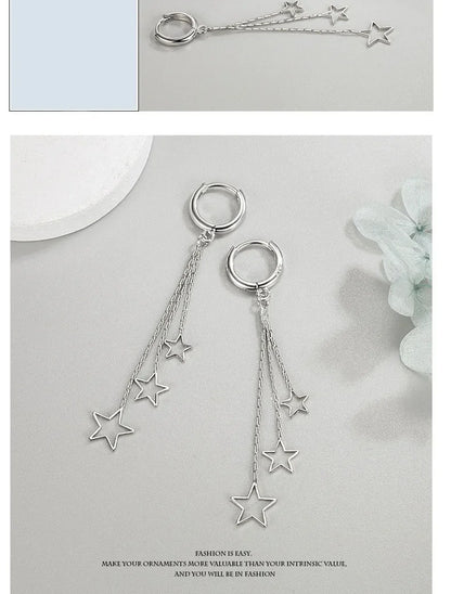 Elegant 925 Sterling Silver Hoop Earrings with Long Tassels - Smarsty