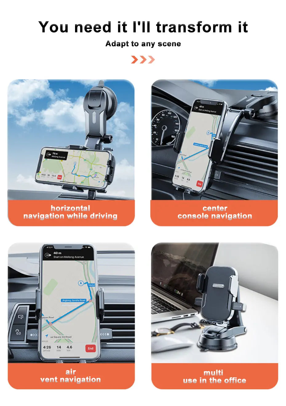 SEAMETAL Car Dashboard Phone Bracket Universal Auto Cellphone Stand For GPS Navigation Universal Desk Windshield Hanging Holder - Smarsty