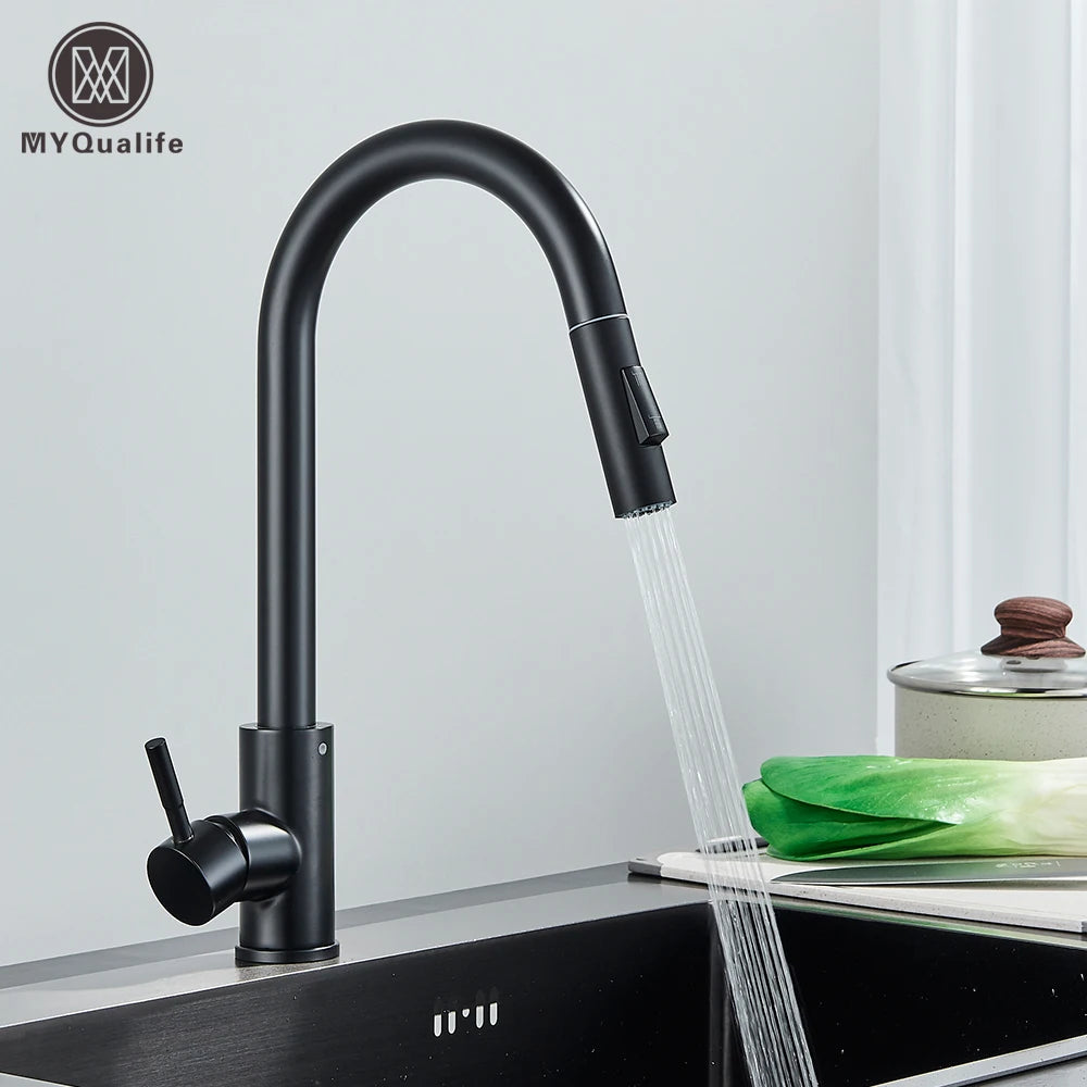 Black Kitchen Faucet with Pull Out Spray Versatile Hot and Cold Water - Smarsty