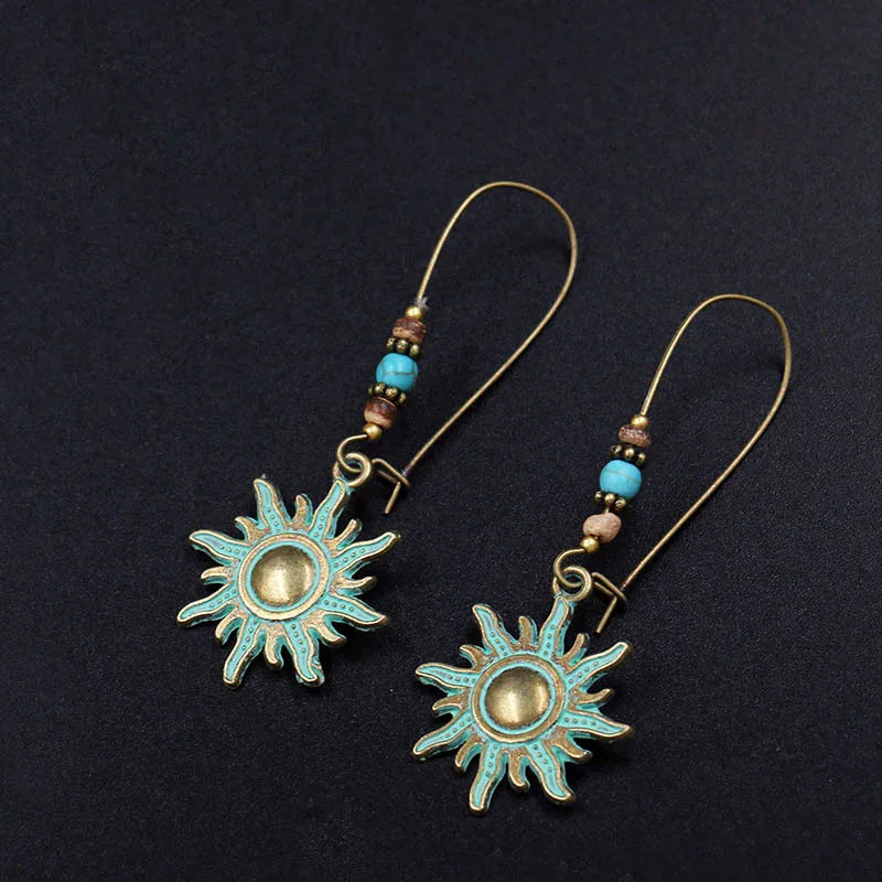 Vintage Bohemian Big Drop Earrings with Geometric Leaf Design - Smarsty