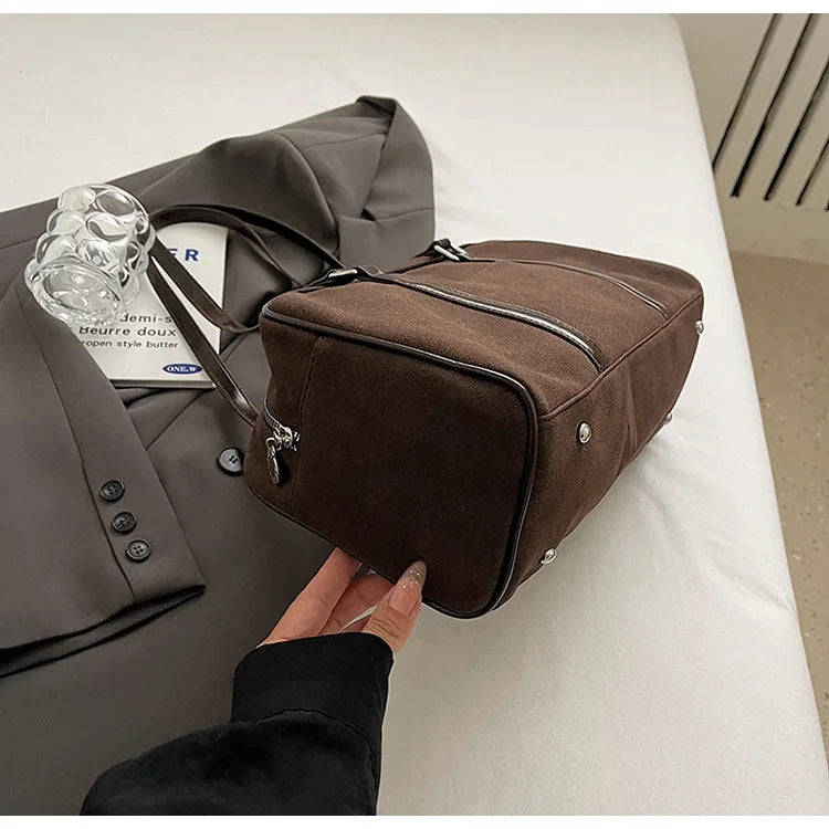 Casual Large Capacity Suede Shoulder Bag For Women Retro - Smarsty