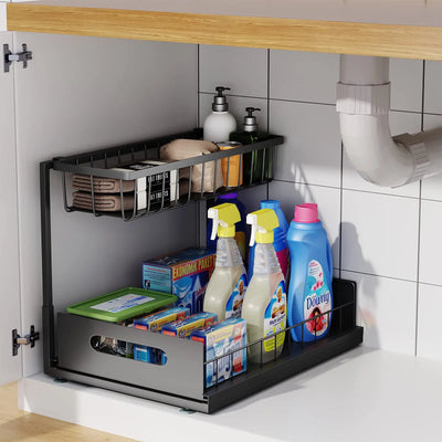 Under Sink 2 Tier Sliding Cabinet Basket Organizer Drawer Pull Out Cabinet Multi-Purpose Sink Organizer for Bathroom Kitchen by Smarsty
