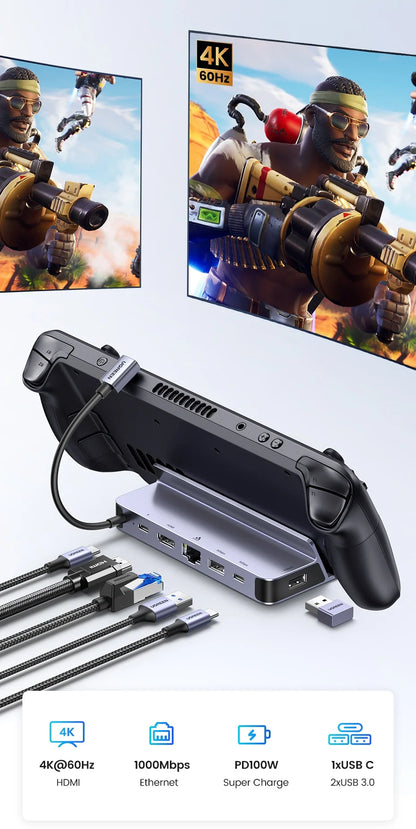 USB C Docking Station For Steam Deck 4K60 HDMI RJ45