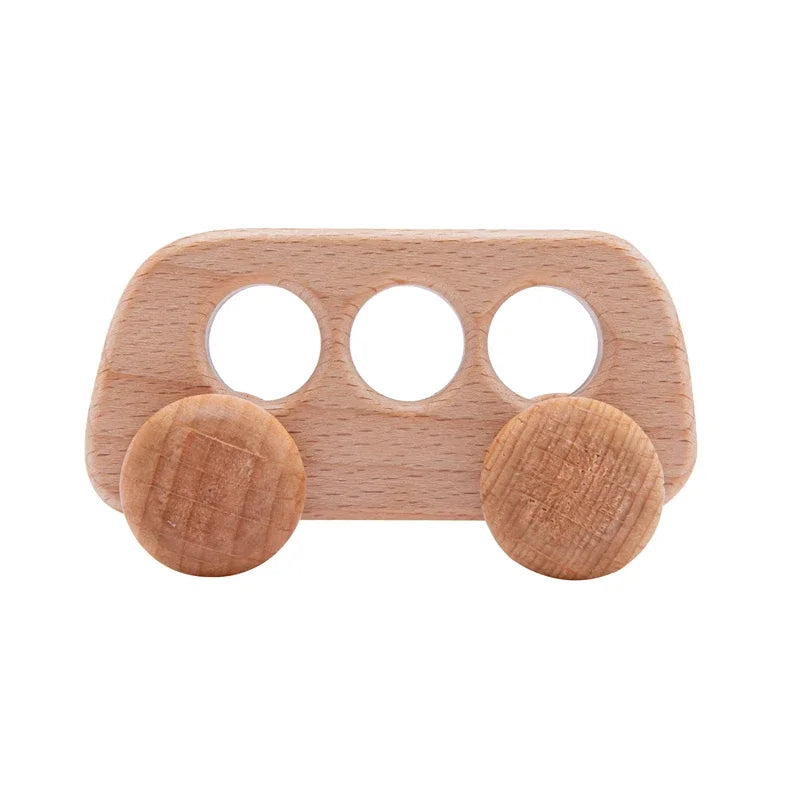 Wooden Baby Car Toys Beech Wooden Dinosaur Cartoon Car Teether Educational Montessori Toys For Children Teething Baby Toys