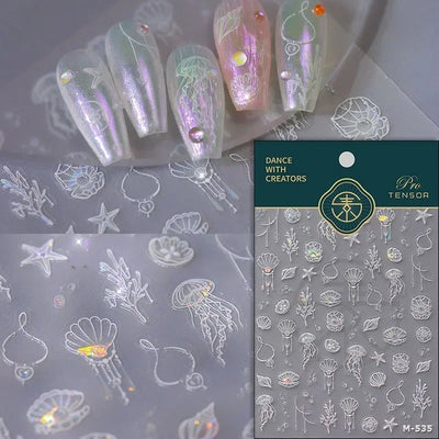 5D Summer Beach Nail Stickers with Shiny Sea Designs - Smarsty