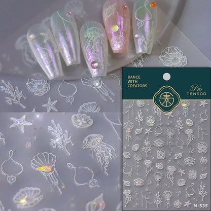 5D Summer Beach Nail Stickers with Shiny Sea Designs - Smarsty