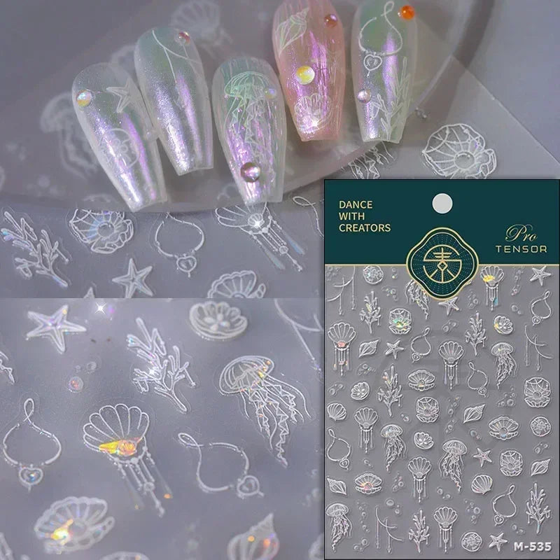 5D Summer Beach Nail Stickers with Shiny Sea Designs - Smarsty