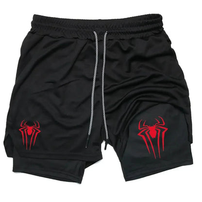 Y2K Performance Shorts Men Spider Printed GYM Casual Sports Compression Shorts Workout Running Mesh 2 In 1 Sport Short Pants - Smarsty