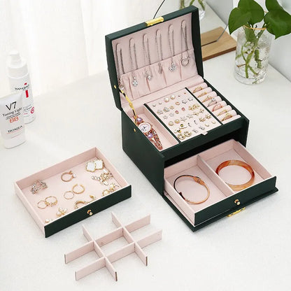 Multi Functional Three Layer Leather Jewelry Box - Smarsty