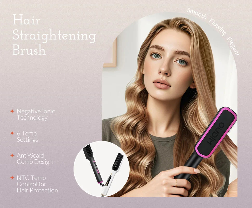 OUDIM Ionic Hair Straightener Brush with Six Temperature Settings - Smarsty