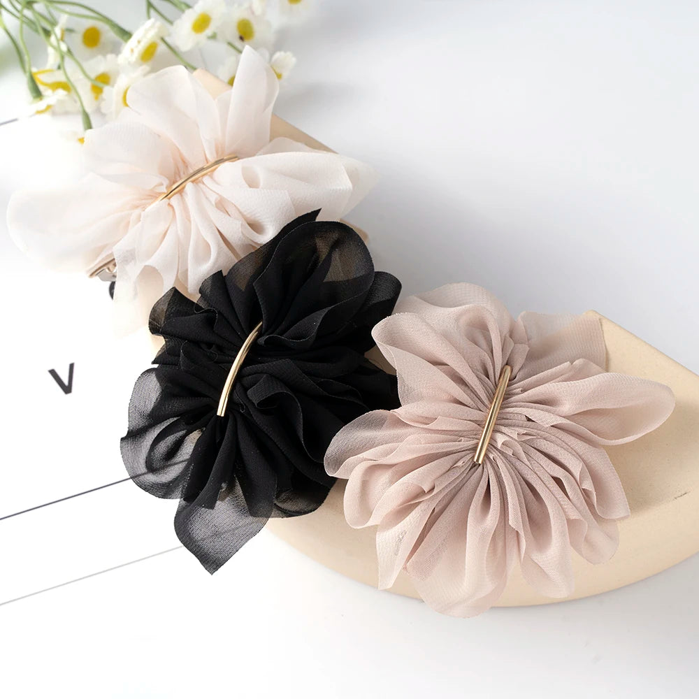 Big Spring Hair Claw Clips with Chiffon Flowers - Smarsty