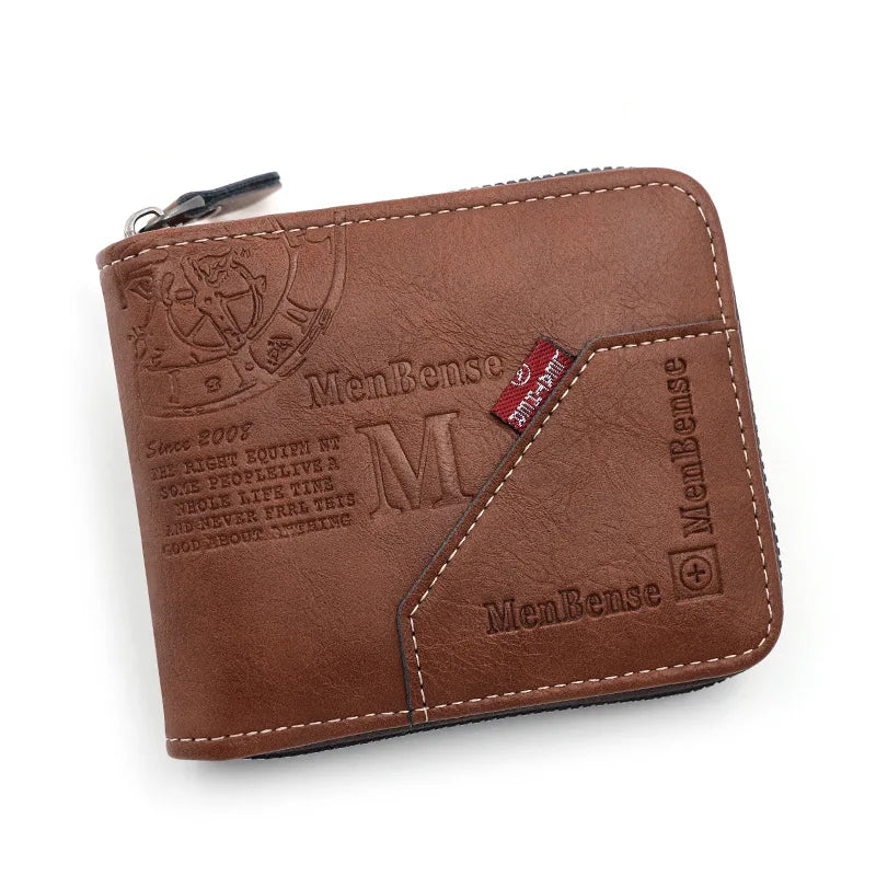 New Men Zipper Wallets Short Card Holder Vintage Male Wallet High Quality PU Leather Classic Coin Pocket Wallet For Boys - Smarsty