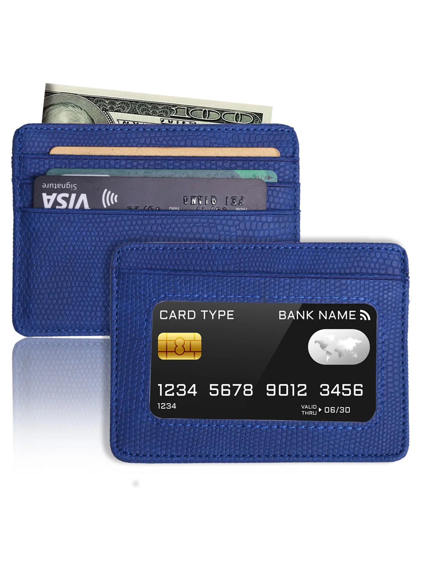 Minimalist Slim Credit Card Holder with Transparent ID Window, Small Leather Card Wallet for Women Men