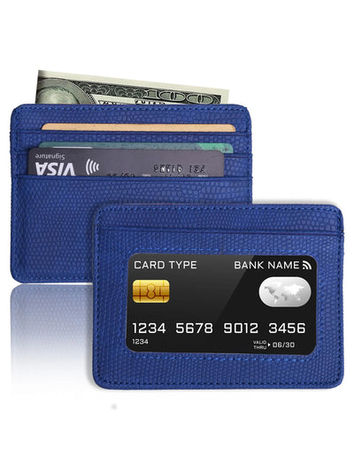 Minimalist Slim Credit Card Holder with Transparent ID Window, Small Leather Card Wallet for Women Men - Smarsty