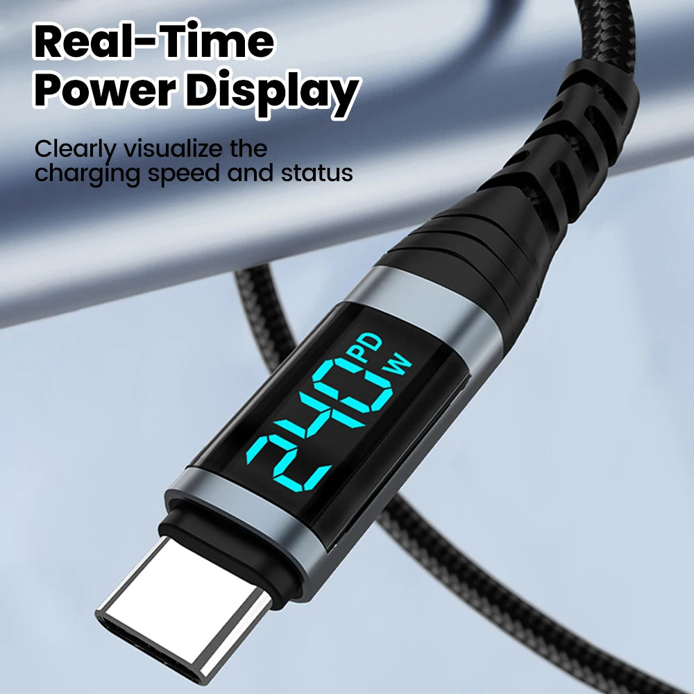 240W Type C to Type C Super Charge Digital Display Cable 0.5m-2m USB C Data Cable For Iphone 15 16 Samsung s24 s23 Huawei Xiaomi - Smarsty