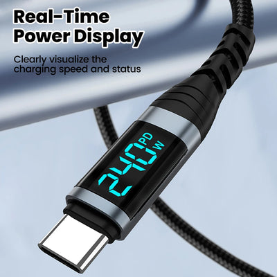 240W Type C to Type C Super Charge Digital Display Cable 0.5m-2m USB C Data Cable For Iphone 15 16 Samsung s24 s23 Huawei Xiaomi - Smarsty