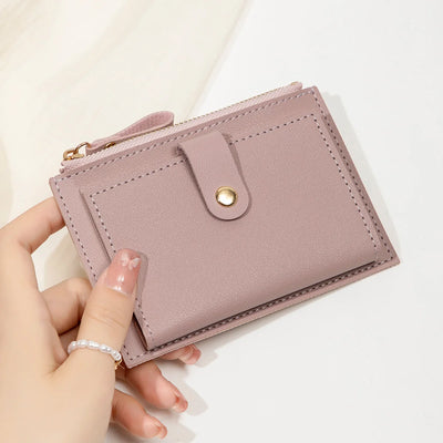 Minimalist and fashionable women's short card bag, ultra-thin mini PU leather zero wallet, women's credit card holder wallet - Smarsty