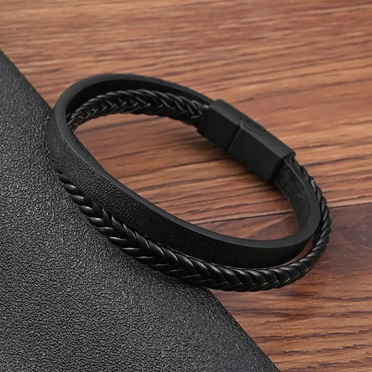 Men's PU Leather Magnetic Bracelet Two Layer Cuff - Smarsty