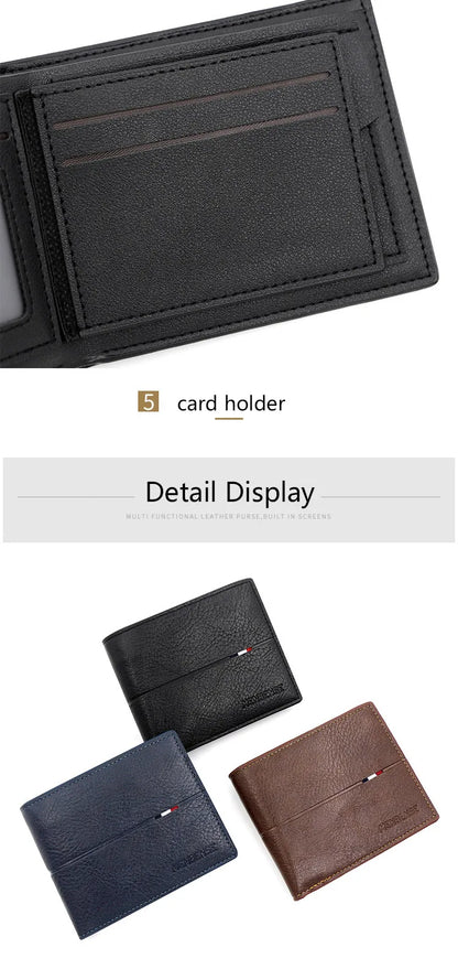 Slim Men Wallets New Short Zipper Card Holder Photo Holder Male Purse Simple Coin Pocket High Quality PU Leather Men's Wallet - Smarsty
