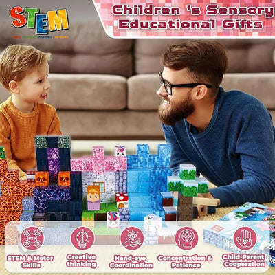 300pcs Warped Forest Magnetic Building Blocks Set, My World Figures Bricks, STEM Educational Toys for Kids, Gifts for Boys Girls