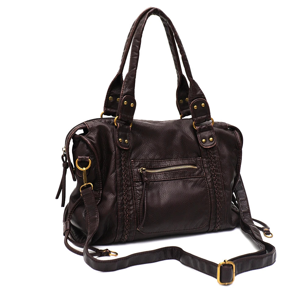 PU Leather Tote Bag With Zip Pockets Crossbody For Travel - Smarsty
