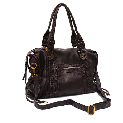 PU Leather Tote Bag With Zip Pockets Crossbody For Travel - Smarsty