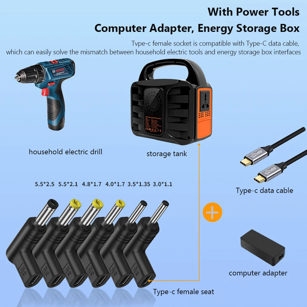 12V Power Connector PVC Type C To DC Jack Plug Charging Adapter Multifunctional Type C USB-C To DC Power Adapter for Power Tools